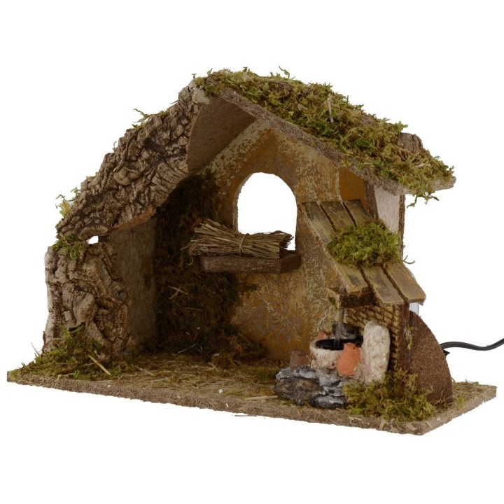 Capanna con fontana funzionante cm 36x16,5x24,5 h per Natività