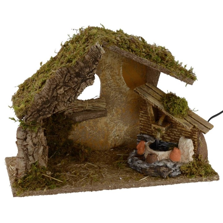 Capanna con fontana funzionante cm 36x16,5x24,5 h per Natività