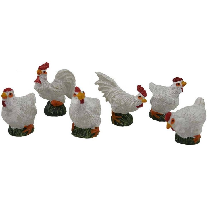 Conjunto de 6 gallinas de resina de 3 cm