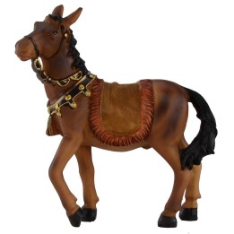 Cavallo marrone con briglie e sella per statue 12 cm