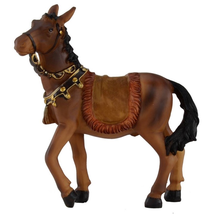 Caballo marrón con bridas y silla para estatuas de 12 cm.