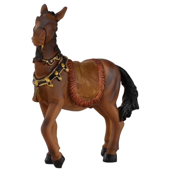 Cavallo marrone con briglie e sella per statue 12 cm