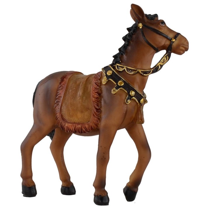 Cavallo marrone con briglie e sella per statue 12 cm