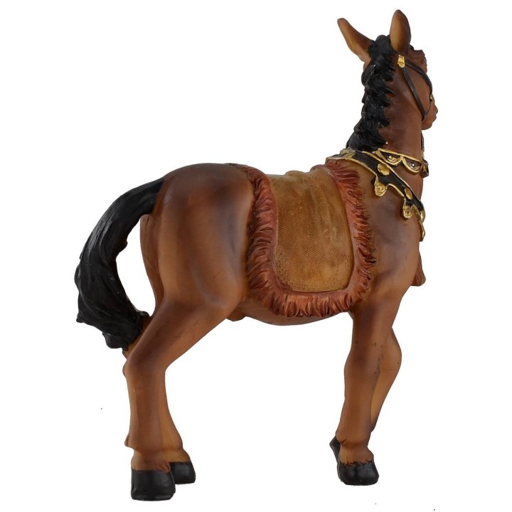 Cavallo marrone con briglie e sella per statue 12 cm