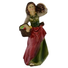 Donna con cesto e legna in spalla serie 10 cm in resina