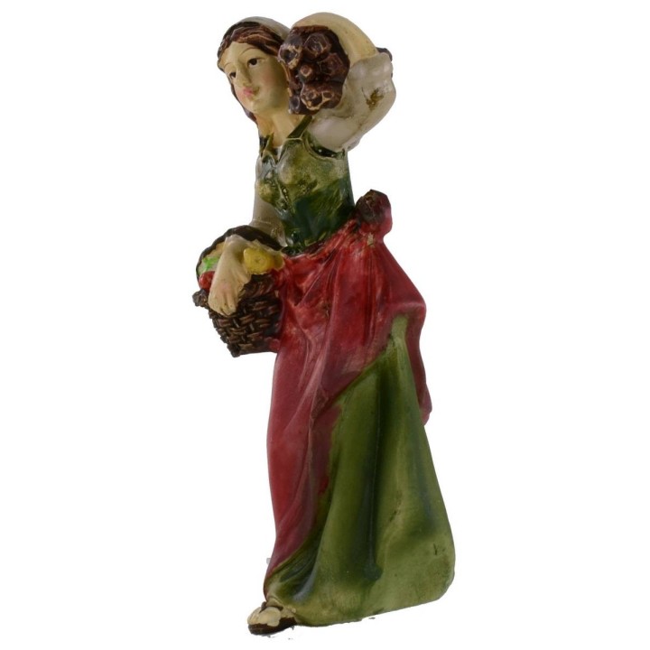 Donna con cesto e legna in spalla serie 10 cm in resina