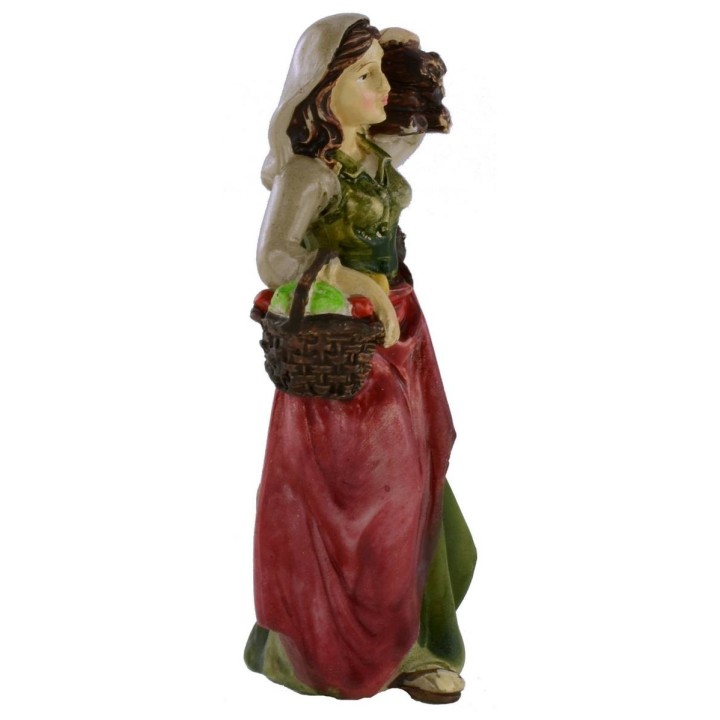 Woman with basket and wood on her shoulder series 10 cm in resin