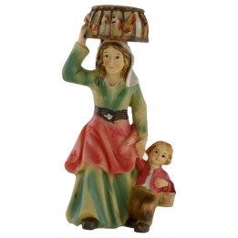Mujer con niño y jaula en la cabeza serie 8 cm en resina