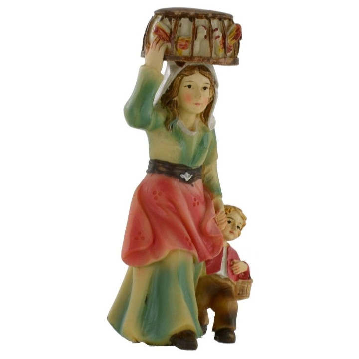 Woman with child and cage on the head 8 cm series in resin