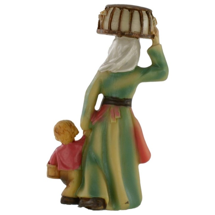 Mujer con niño y jaula en la cabeza serie 8 cm en resina