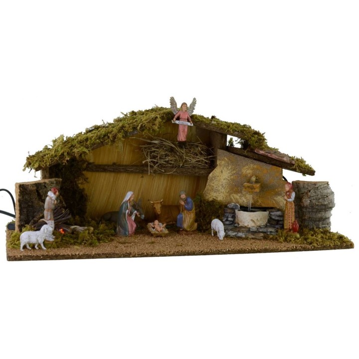 Cabaña completa de estatuas Landi de 10 cm con fuego y fuente