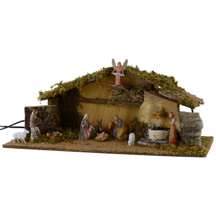 Capanna completa di statue Landi da 10 cm con fuoco e fontana