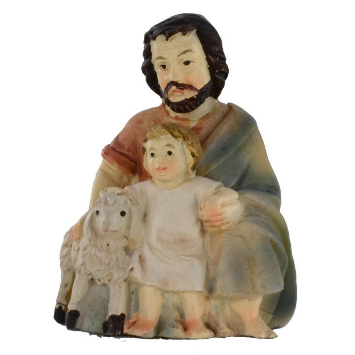Pastore seduto con bambino e agnello serie 9 cm in resina