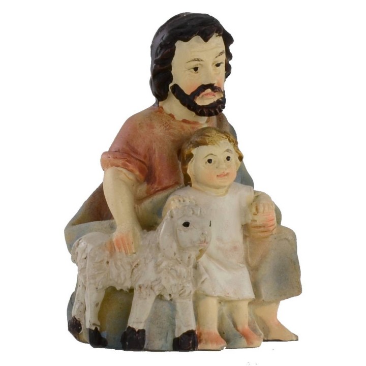 Pastore seduto con bambino e agnello serie 9 cm in resina