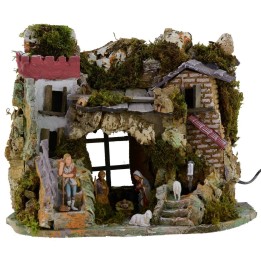 Presepe completo di statue Landi con fontana funzionante e