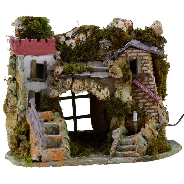 Presepe con fontana funzionante e grotta cm 37,5x27x30 h
