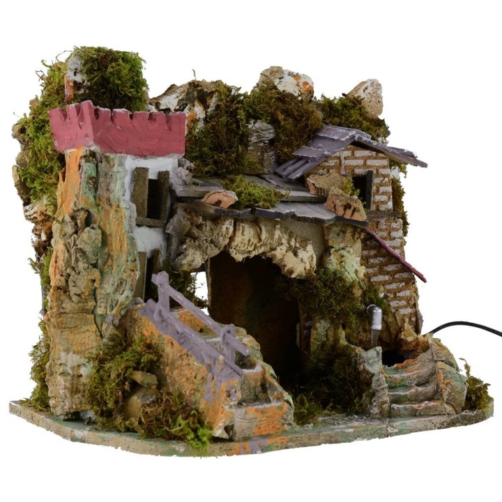 Presepe con fontana funzionante e grotta cm 37,5x27x30 h