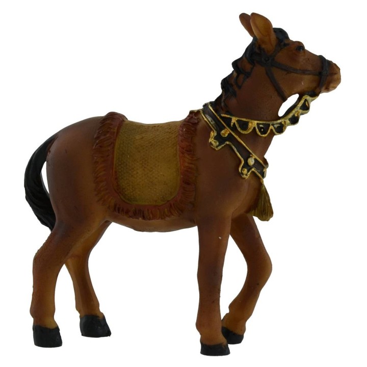 Brown horse with bridle and saddle 10.8x10.5 cm h