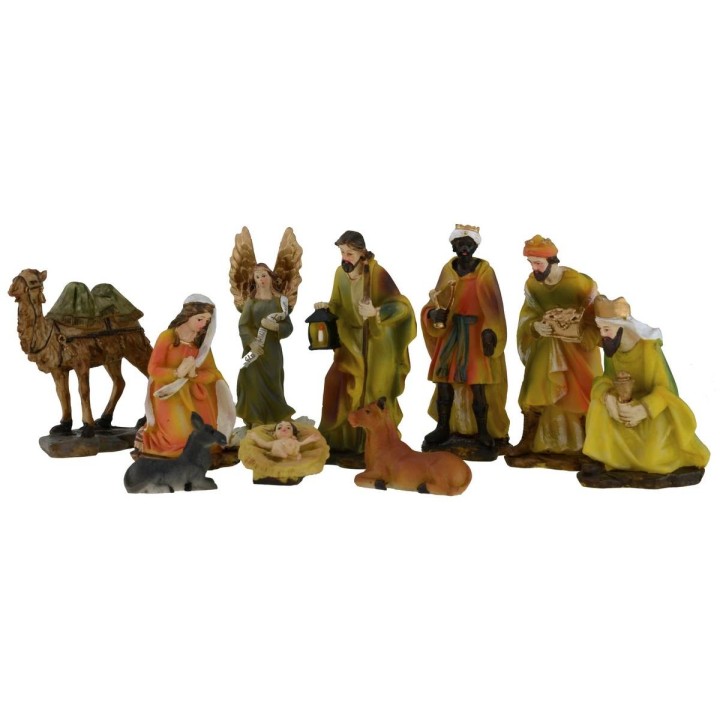 Set 10 figure 12 cm Natività presepe, Re Magi, angelo e cammello
