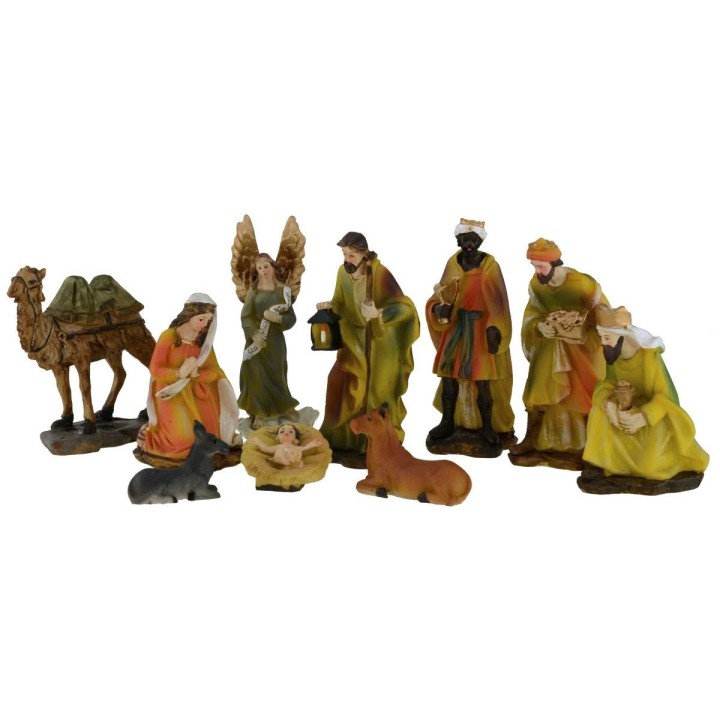 Set 10 figure 12 cm Natività presepe, Re Magi, angelo e cammello