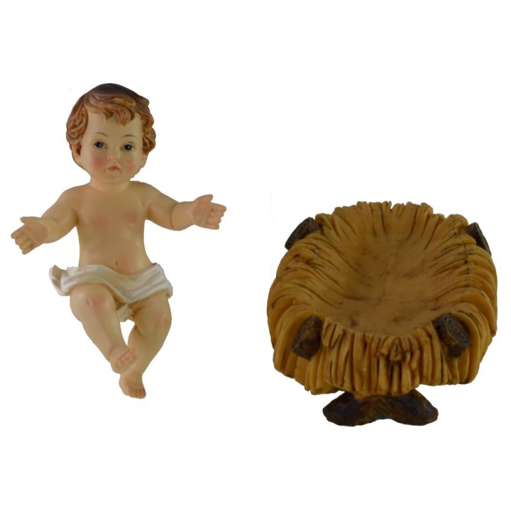 Gesù Bambino cm 7x10 in resina con culla per statue da 25-30 cm