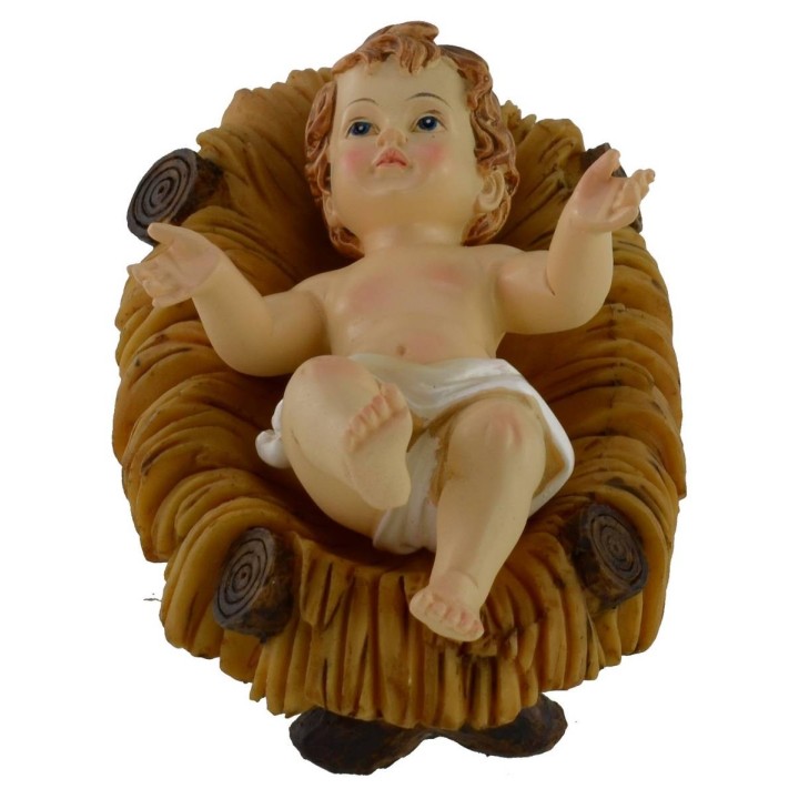 Gesù Bambino cm 7x10 in resina con culla per statue da 25-30 cm