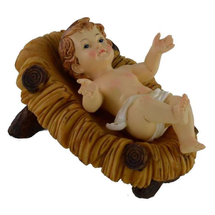 Gesù Bambino cm 7x10 in resina con culla per statue da 25-30 cm