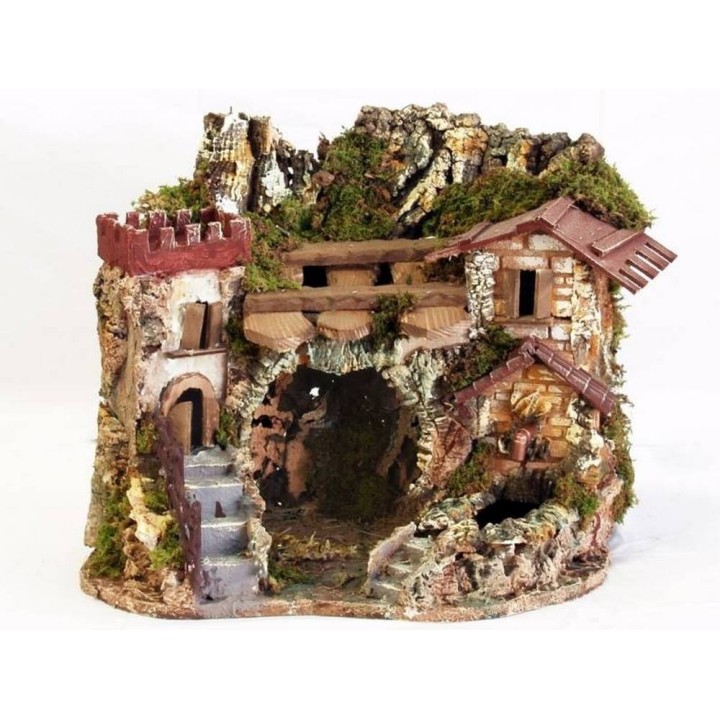 Presepe con fontana funzionante e grotta cm 37,5x27x30 h