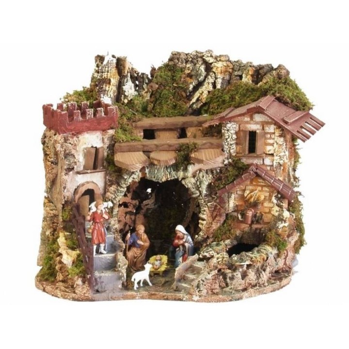 Presepe completo di statue Landi con fontana funzionante e