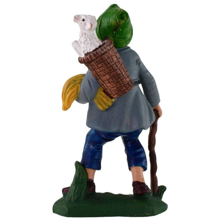 Pastore con gerla e pecora 12 cm in pvc
