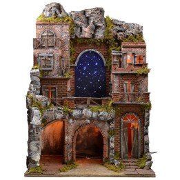 Illuminated nativity scene with fiber optic starry sky cm