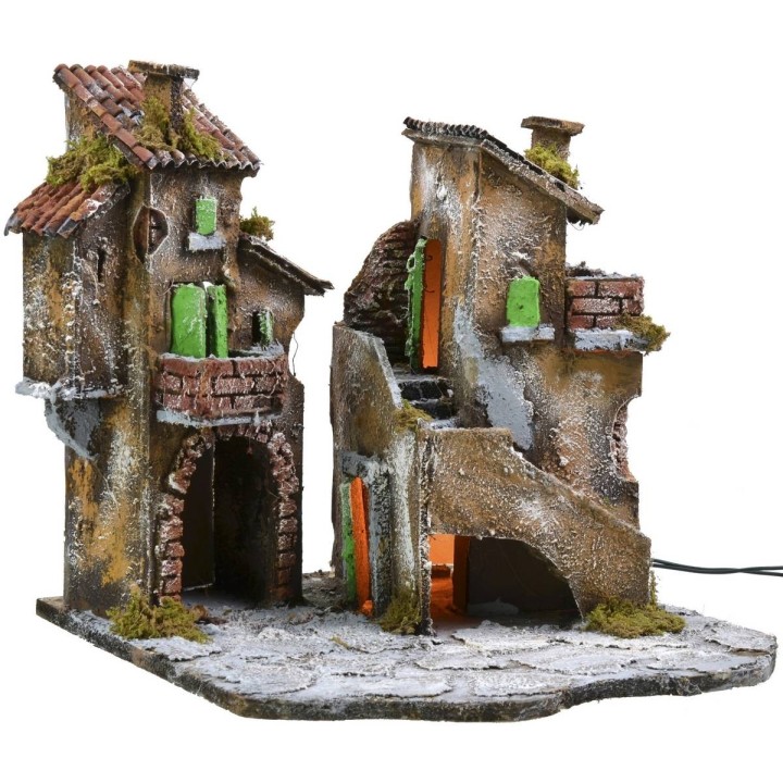 Patio con casas y luces cm 31,5x30x31 h