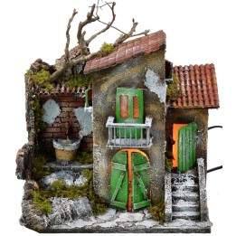 Casa illuminata con fontana funzionante cm 30x21x35 h