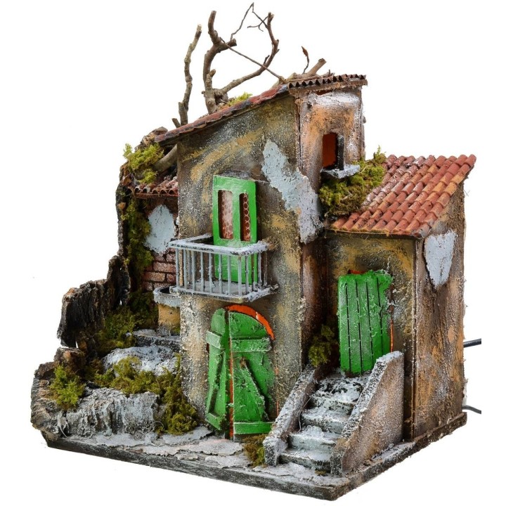 Casa illuminata con fontana funzionante cm 30x21x35 h