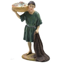 Pescatore con rete in resina dipinta 10 cm serie economica Landi