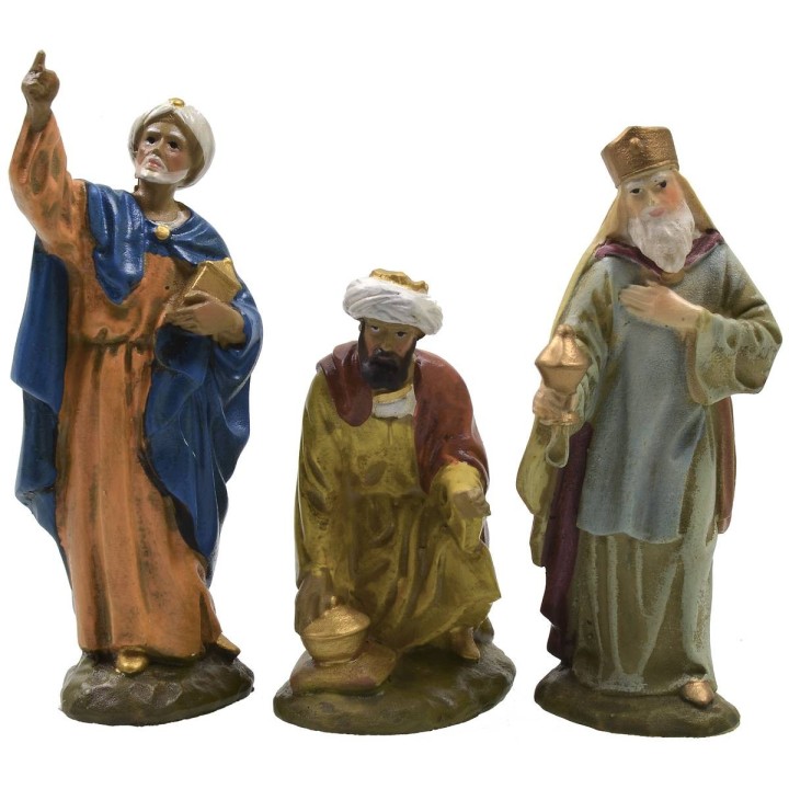 Tres Reyes Magos de resina pintada 10 cm serie económica Landi