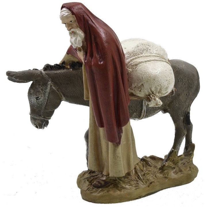 Caminante con burro en resina pintada 12 cm serie económica