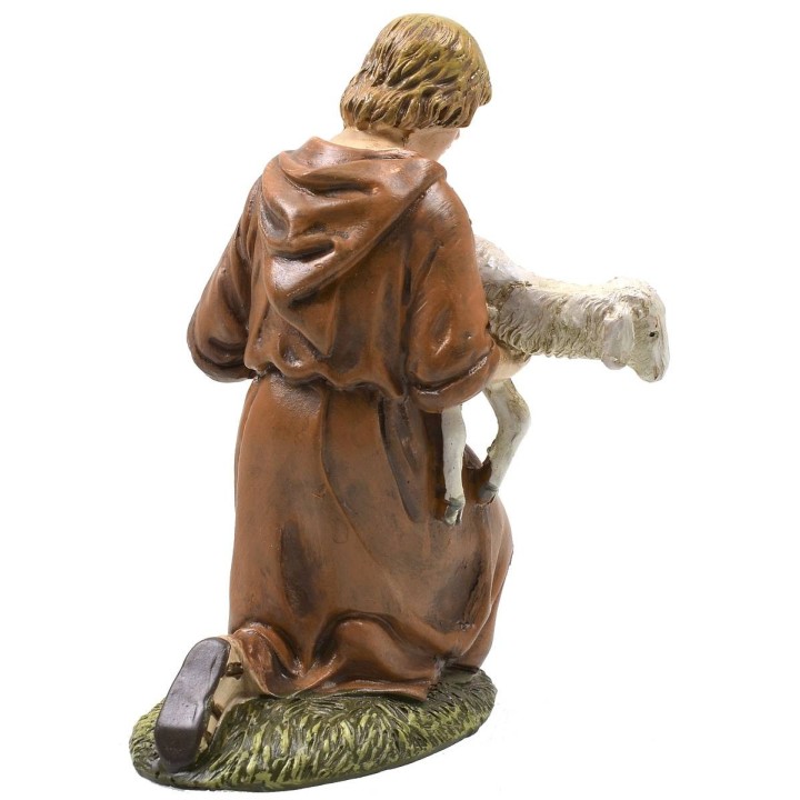 Adorante inginocchiato con agnello in resina dipinta 12 cm