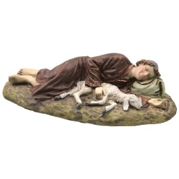 Dormiente con agnello in resina dipinta 12 cm serie economica