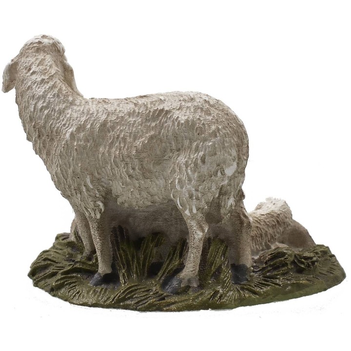 Pair of sheep in painted resin for statues 10 cm Landi economic