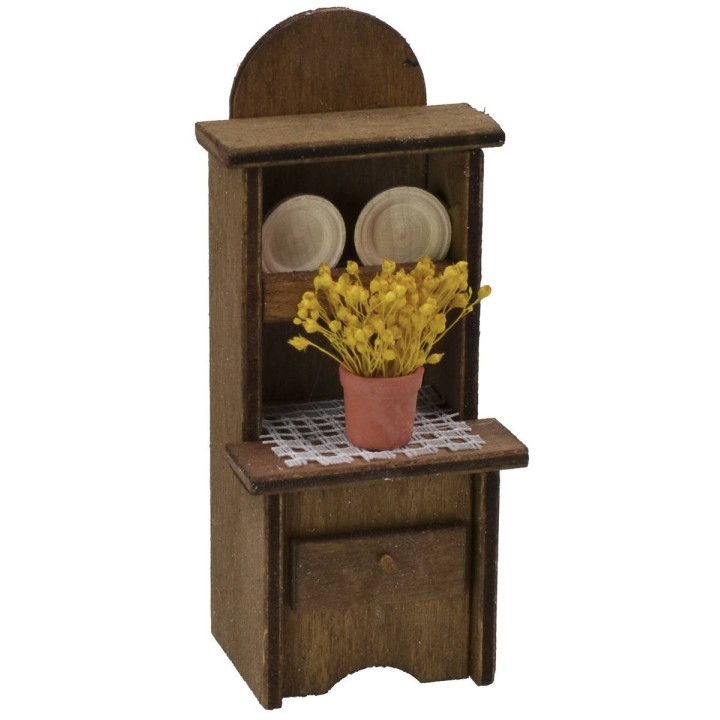 Aparador de madera con jarrón de flores y platos cm 5,5x4,5x13