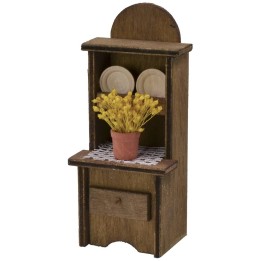 Credenza in legno con vaso di fiori e piatti cm 5,5x4,5x13 h.