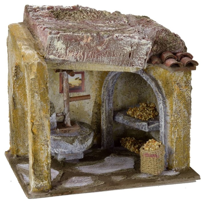 Ambientación de un molino para belén de 19,5x14x18 cm de altura