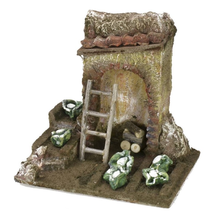 Huerto para belén con ruina de 11,5x9x11 cm de alto para