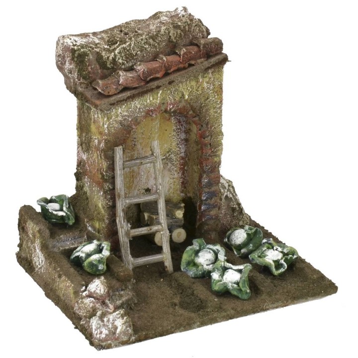 Huerto para belén con ruina de 11,5x9x11 cm de alto para