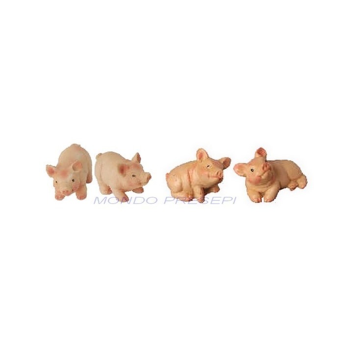 Set of 4 pigs in resin 1,5-2 cm