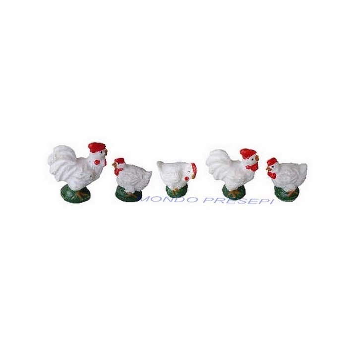 Juego de 6 gallinas en resina de 2-3 cm - 73431