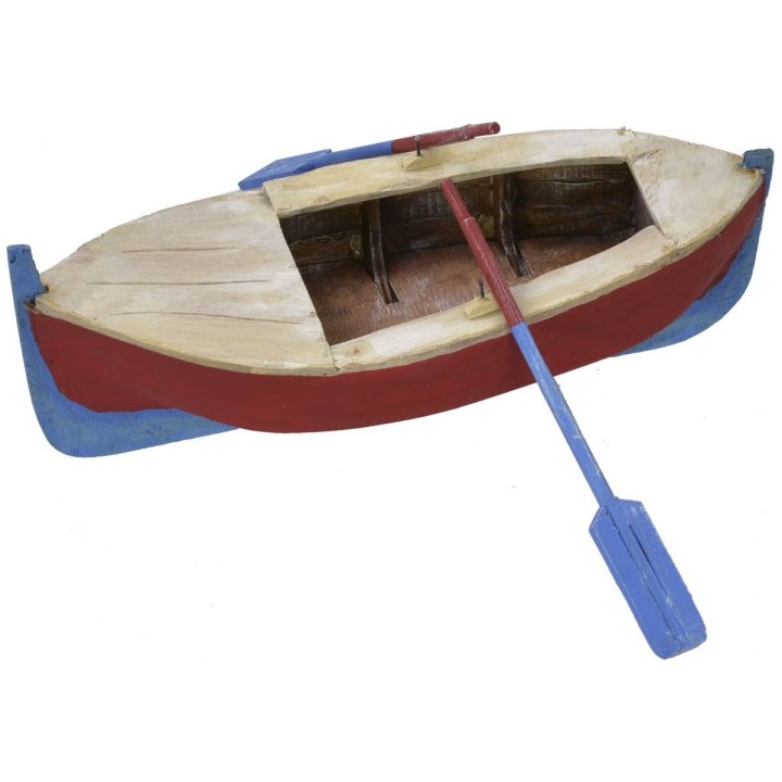 Barca de madera pintada con remos de 20x9,5x5,5 cm h