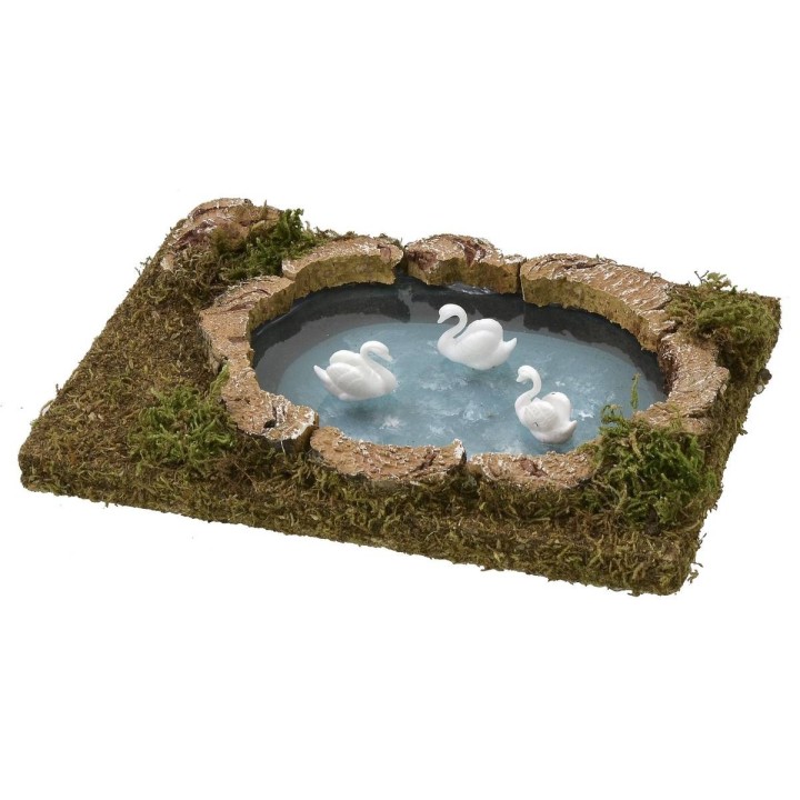 Laghetto con cigni cm 20x12,5x4 h per statue da 8-10 cm