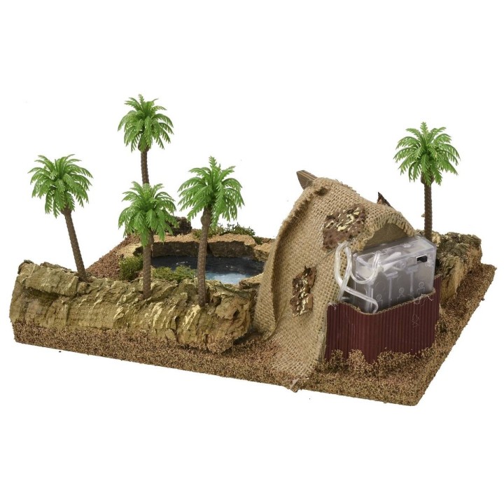 Tienda árabe iluminada con estanque y palmeras de 26,5x18x12,5